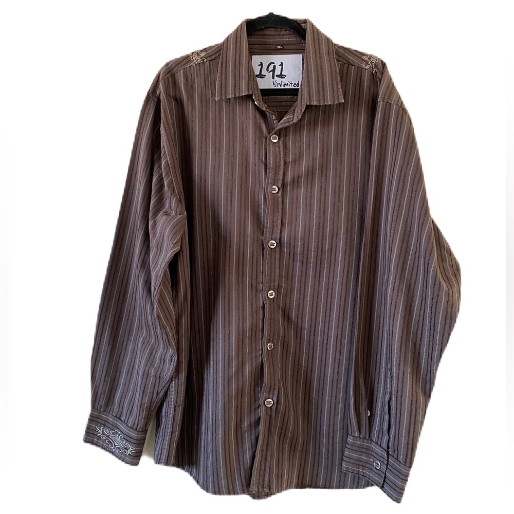 191 Unlimited Striped Embroidered Long Sleeve Shirt 3XL
